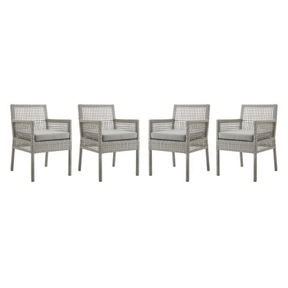 Aura Outdoor Patio Wicker Rattan Dining Armchair Set of 4 (Gray / Gray) by Modway Outdoor Dining Chair Set Modway 