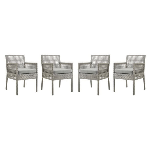 Aura Outdoor Patio Wicker Rattan Dining Armchair Set of 4 (Gray / Gray) by Modway Outdoor Dining Chair Set Modway 