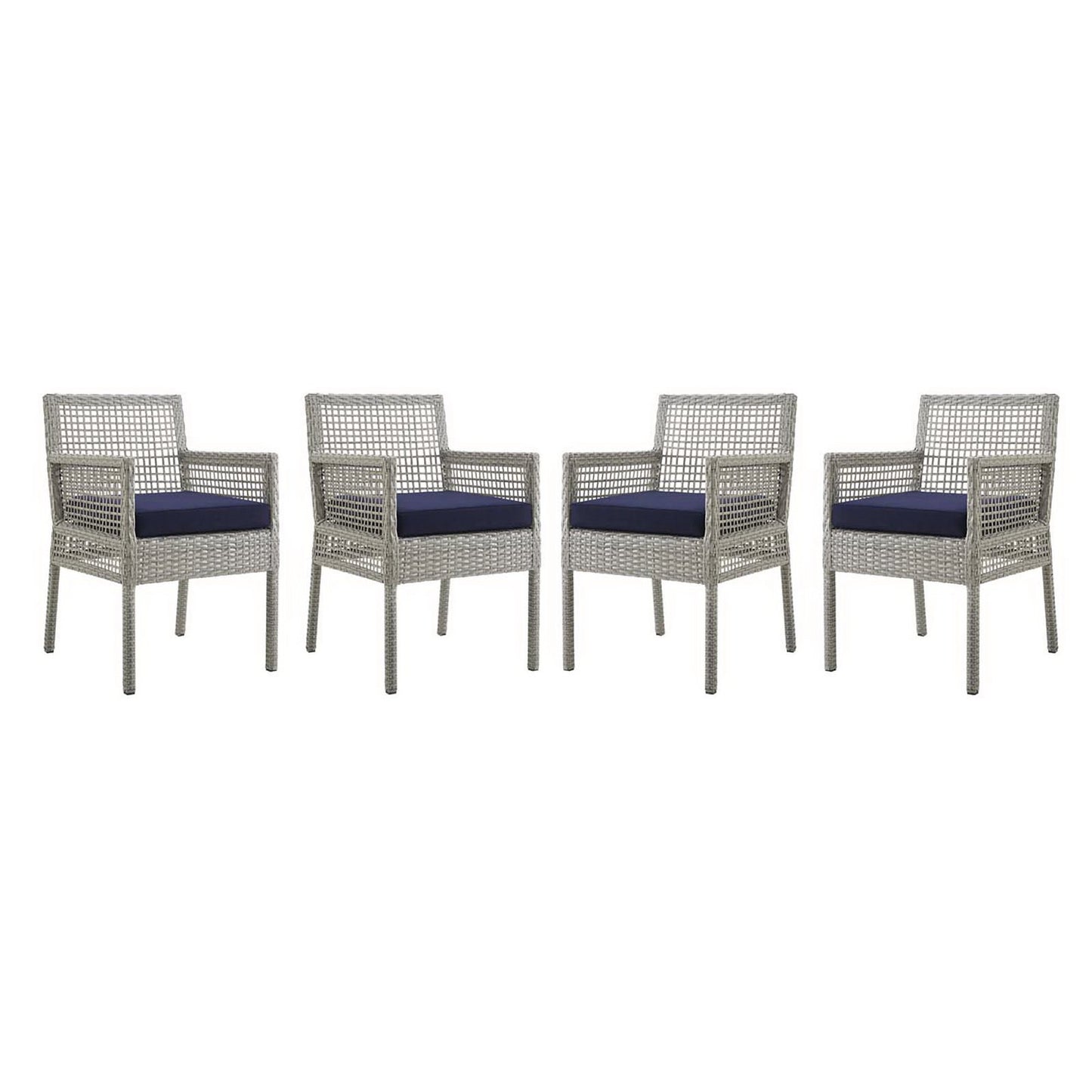 Aura Outdoor Patio Wicker Rattan Dining Armchair Set of 4 (Gray / Navy) by Modway Outdoor Dining Armchair Set Modway 