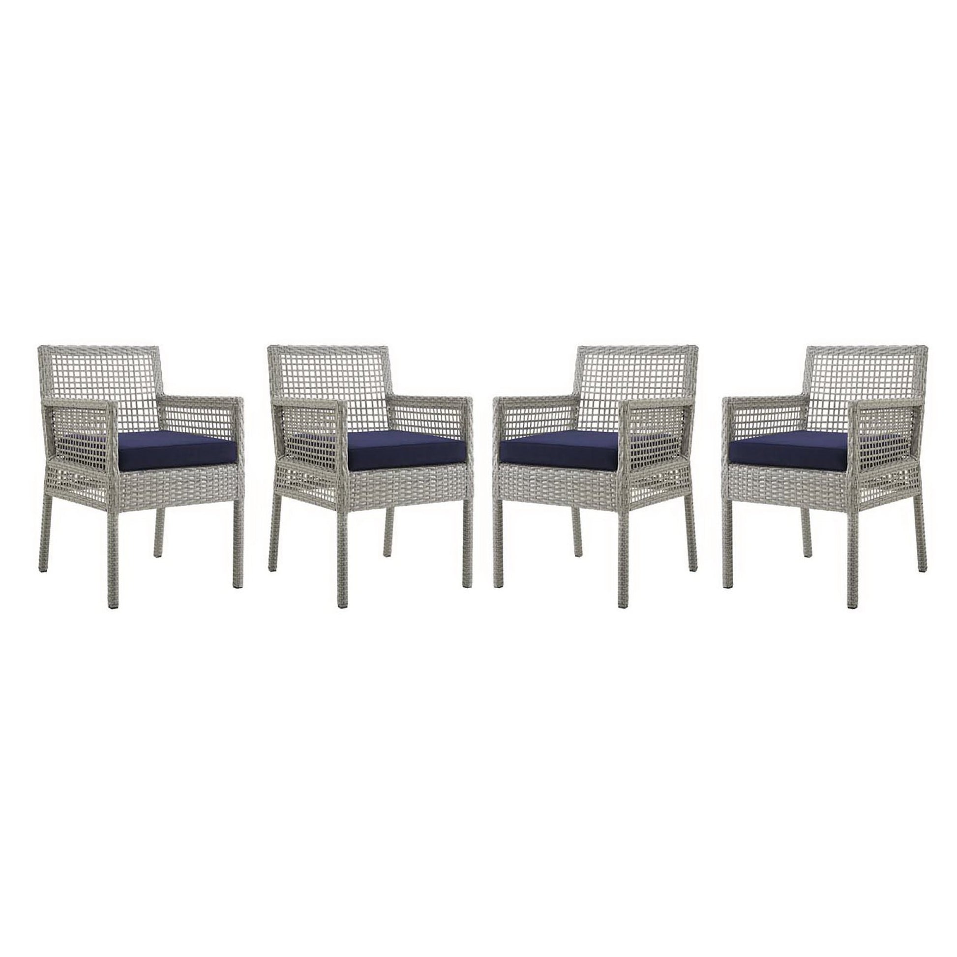 Aura Outdoor Patio Wicker Rattan Dining Armchair Set of 4 (Gray / Navy) by Modway Outdoor Dining Armchair Set Modway 