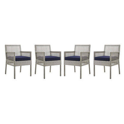 Aura Outdoor Patio Wicker Rattan Dining Armchair Set of 4 (Gray / Navy) by Modway Outdoor Dining Armchair Set Modway 