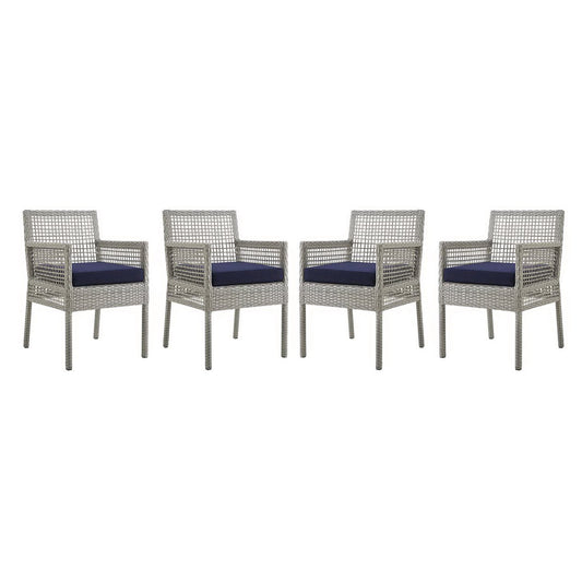 Aura Outdoor Patio Wicker Rattan Dining Armchair Set of 4 (Gray / Navy) by Modway Outdoor Dining Armchair Set Modway 