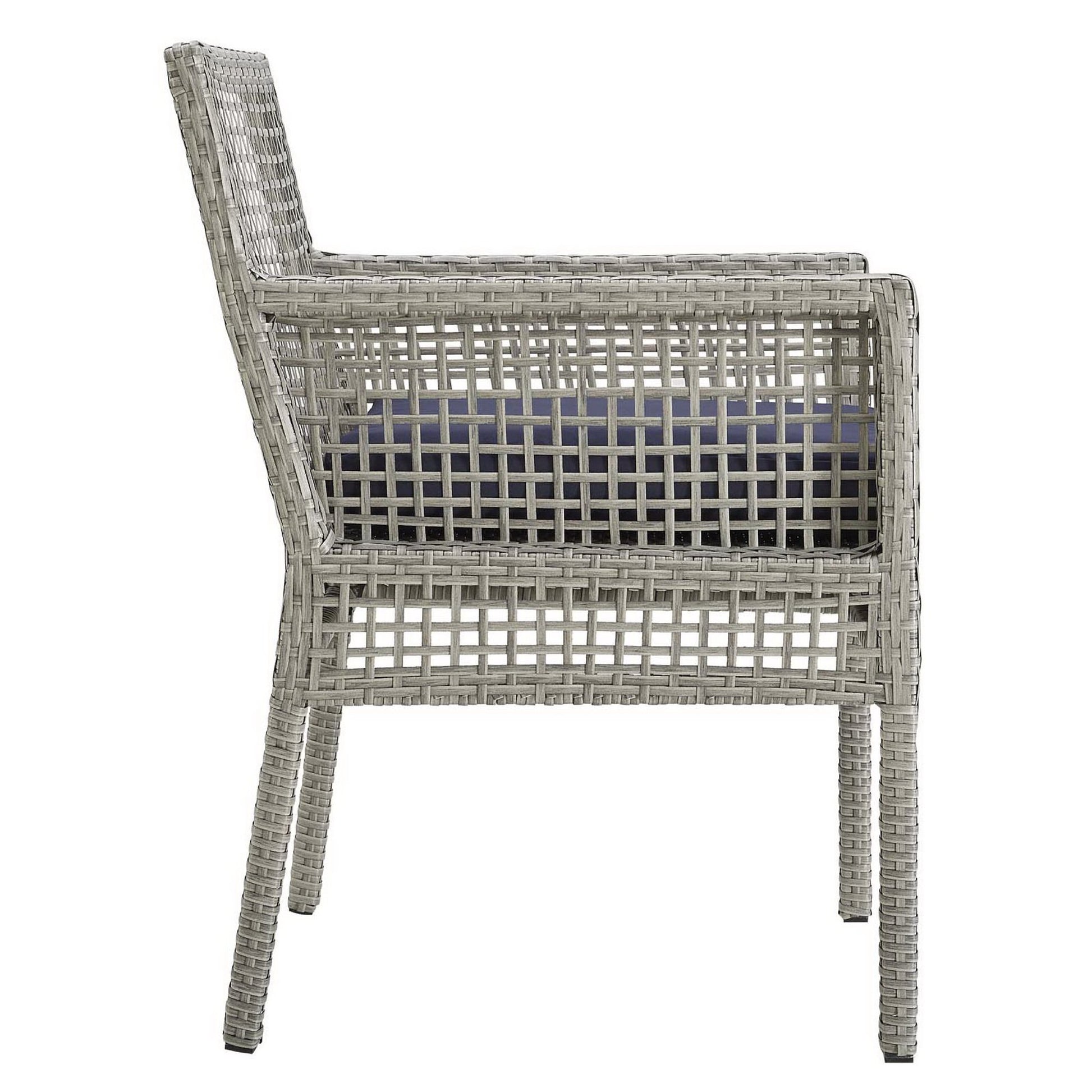 Aura Outdoor Patio Wicker Rattan Dining Armchair Set of 4 (Gray / Navy) by Modway Outdoor Dining Armchair Set Modway 