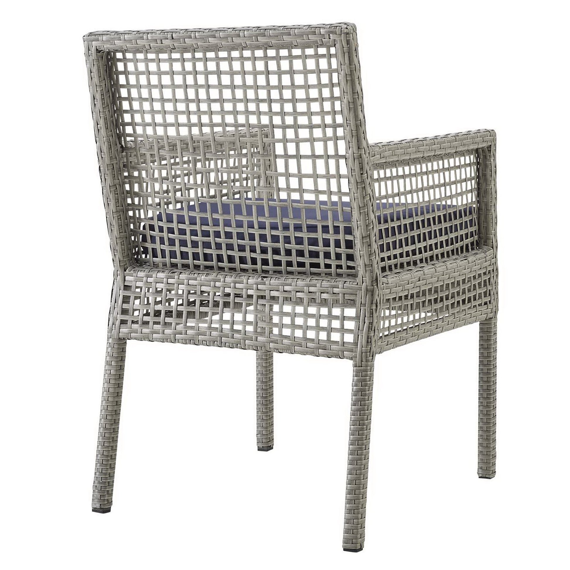 Aura Outdoor Patio Wicker Rattan Dining Armchair Set of 4 (Gray / Navy) by Modway Outdoor Dining Armchair Set Modway 