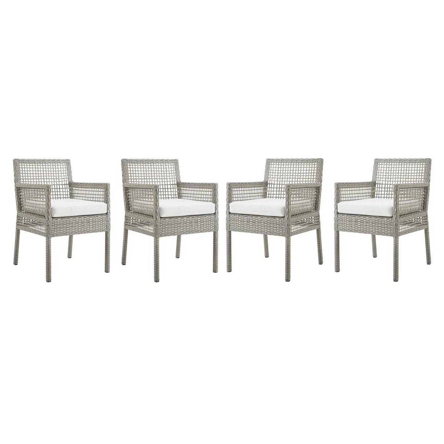 Aura Patio Wicker Rattan Dining Armchair Set of 4 (Gray / White) by Modway Outdoor Dining Armchair Set Modway 