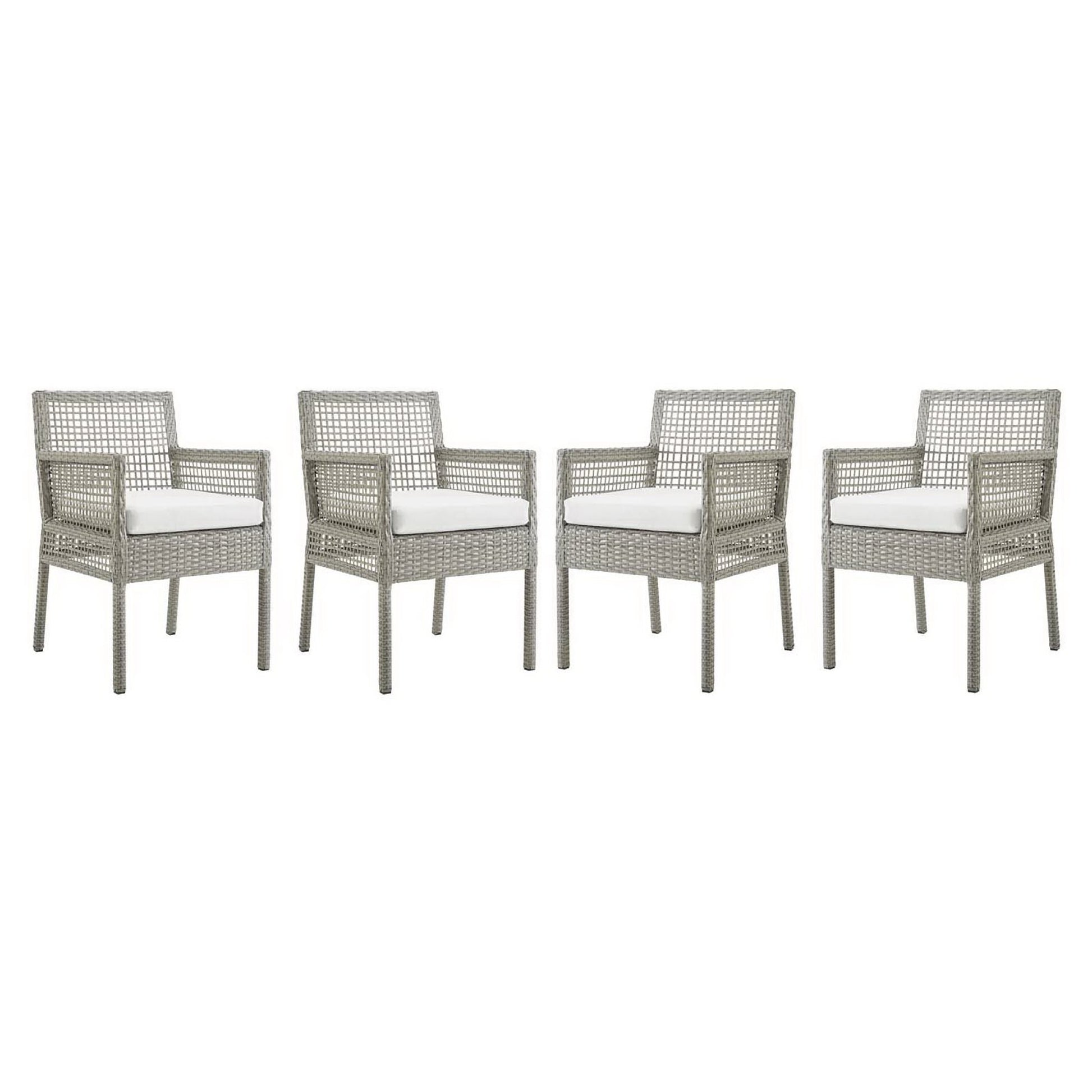 Aura Patio Wicker Rattan Dining Armchair Set of 4 (Gray / White) by Modway Outdoor Dining Armchair Set Modway 