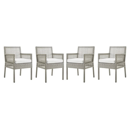 Aura Patio Wicker Rattan Dining Armchair Set of 4 (Gray / White) by Modway Outdoor Dining Armchair Set Modway 