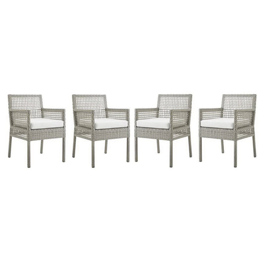 Aura Patio Wicker Rattan Dining Armchair Set of 4 (Gray / White) by Modway Outdoor Dining Armchair Set Modway 