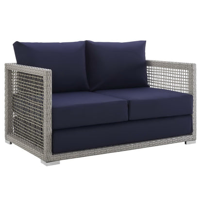 Aura 4 Piece Outdoor Patio Wicker Rattan Conversation Set in Gray Navy by Modway (3596)