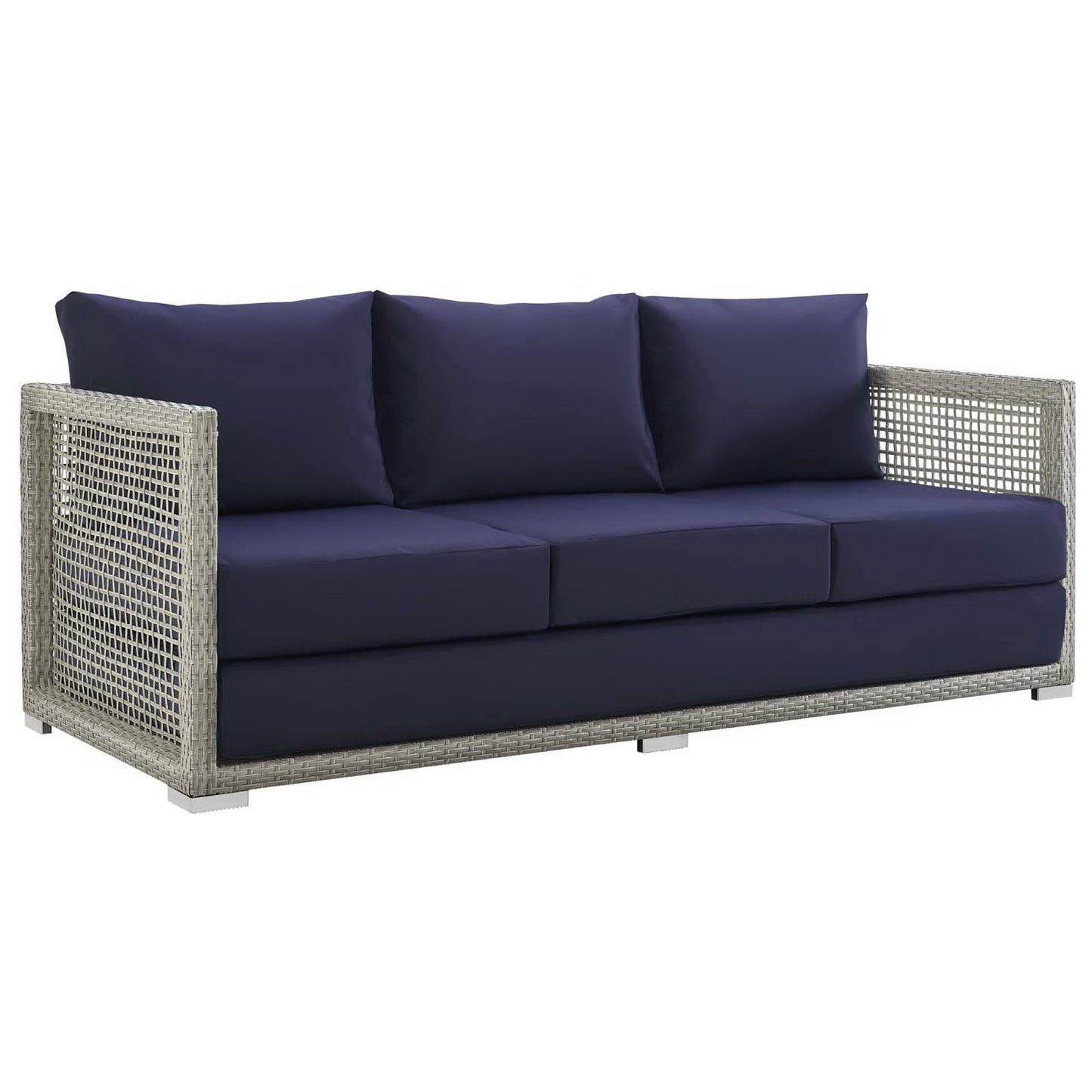 Aura 4 Piece Outdoor Patio Wicker Rattan Conversation Set in Gray Navy by Modway (3596)