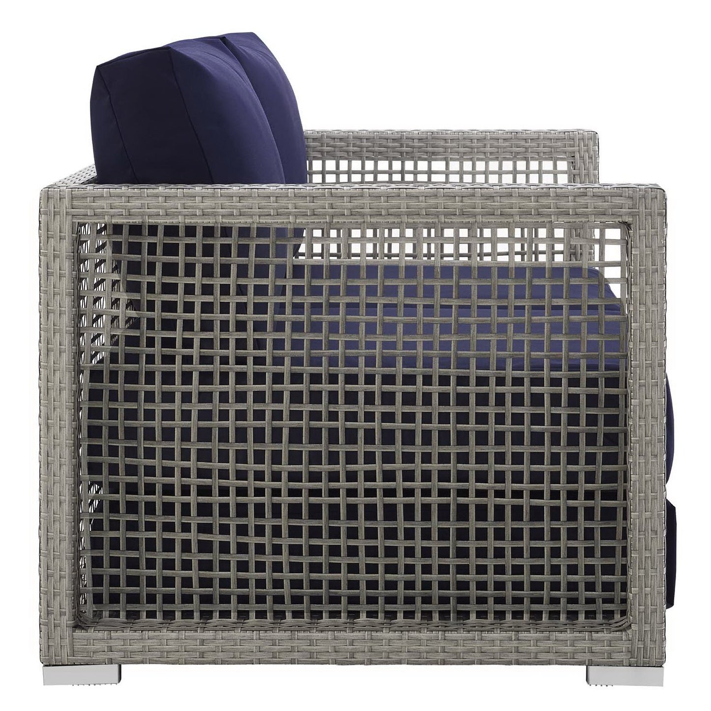 Aura 3 Piece Outdoor Patio Wicker Rattan Conversation Set in Gray Navy by Modway (3598)
