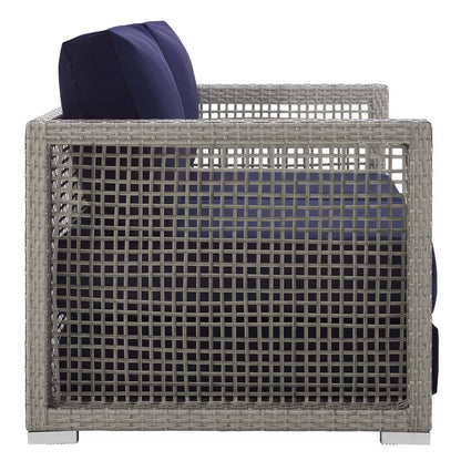 Aura 3 Piece Outdoor Patio Wicker Rattan Conversation Set in Gray Navy by Modway (3598)