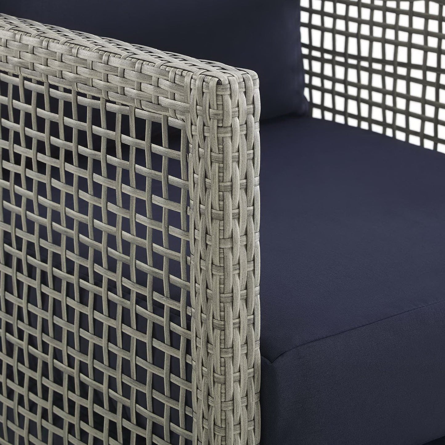 Aura 3 Piece Outdoor Patio Wicker Rattan Conversation Set in Gray Navy by Modway (3598)