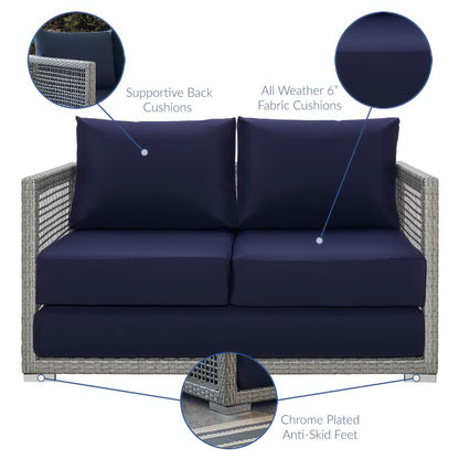 Aura 3 Piece Outdoor Patio Wicker Rattan Conversation Set in Gray Navy by Modway (3598)