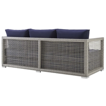 Aura 3 Piece Outdoor Patio Wicker Rattan Conversation Set in Gray Navy by Modway (3598)