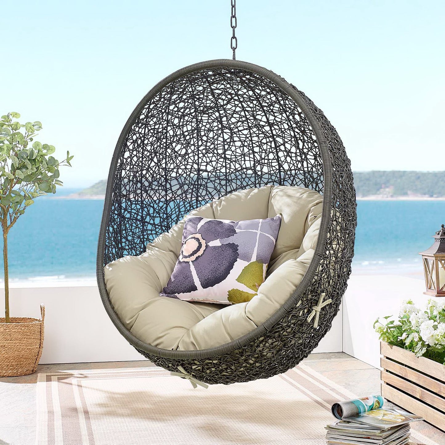 Hide Sunbrella Fabric Swing Outdoor Patio Lounge Chair Without Stand in Gray Beige by Modway (3634)