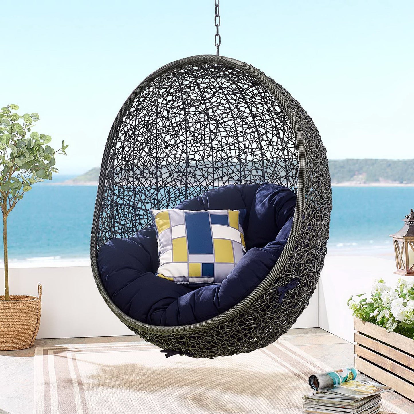 Hide Sunbrella Fabric Swing Outdoor Patio Lounge Chair Without Stand in Gray Navy by Modway (3634)