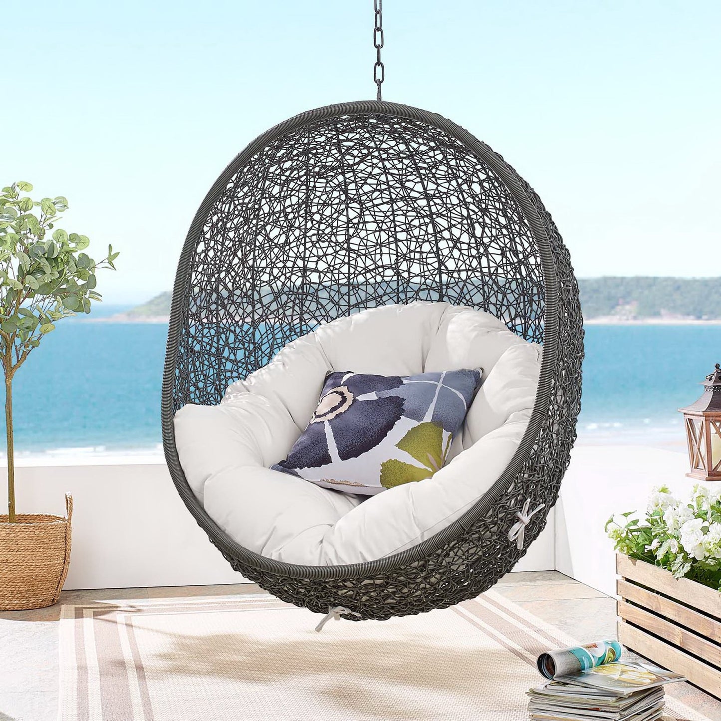 Hide Sunbrella Fabric Swing Outdoor Patio Lounge Chair Without Stand in Gray White by Modway (3634)