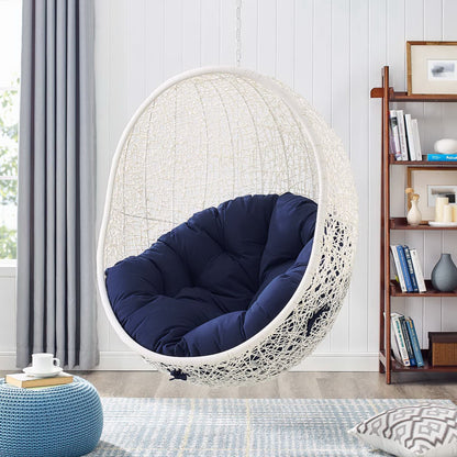 Hide Sunbrella Fabric Swing Outdoor Patio Lounge Chair Without Stand in White Navy by Modway (3634)