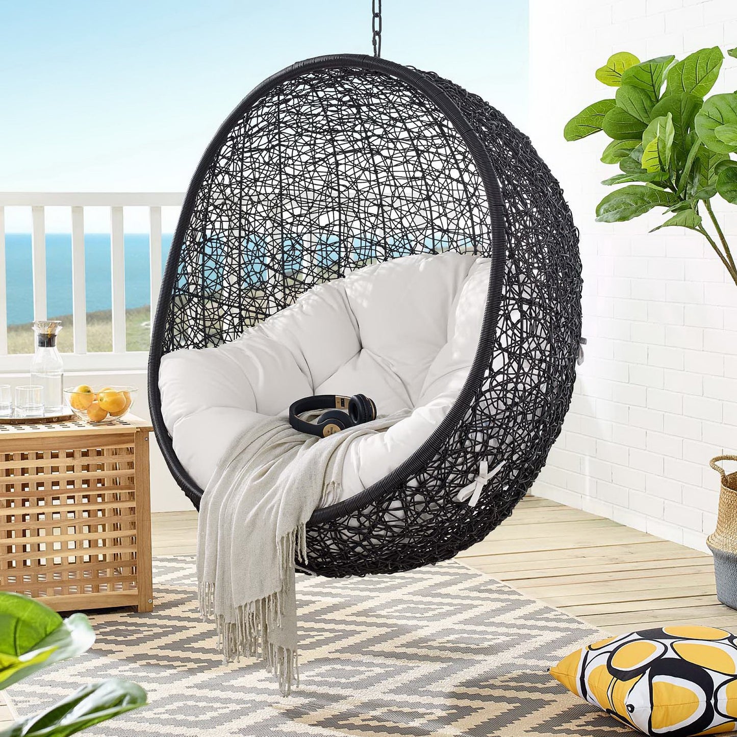 Encase Sunbrella Fabric Swing Outdoor Patio Lounge Chair Without Stand in Black White by Modway (3635)
