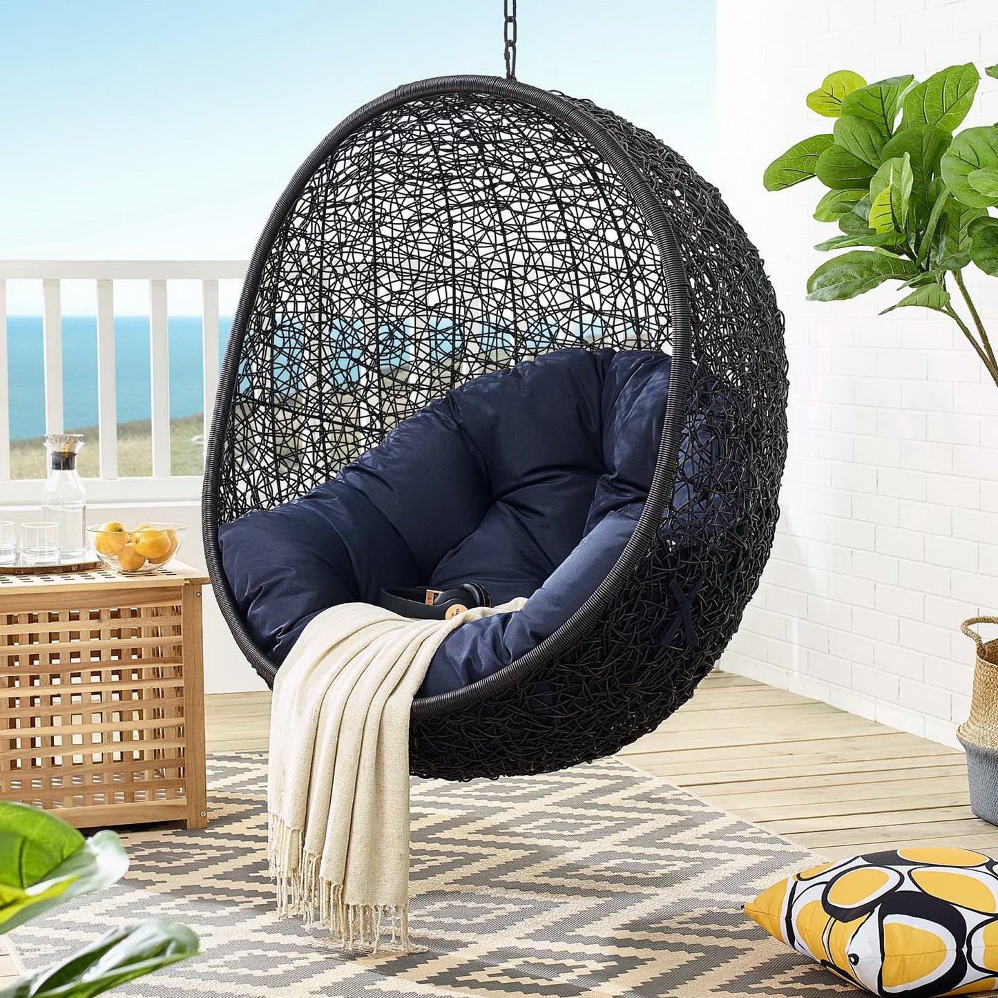Encase Swing Outdoor Patio Lounge Chair Without Stand in Black Navy by Modway (3636)