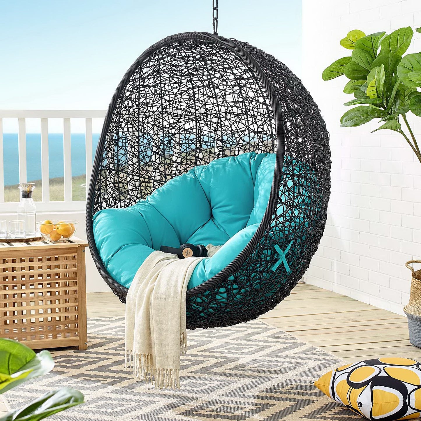 Encase Swing Outdoor Patio Lounge Chair Without Stand in Black Turquoise by Modway (3636)