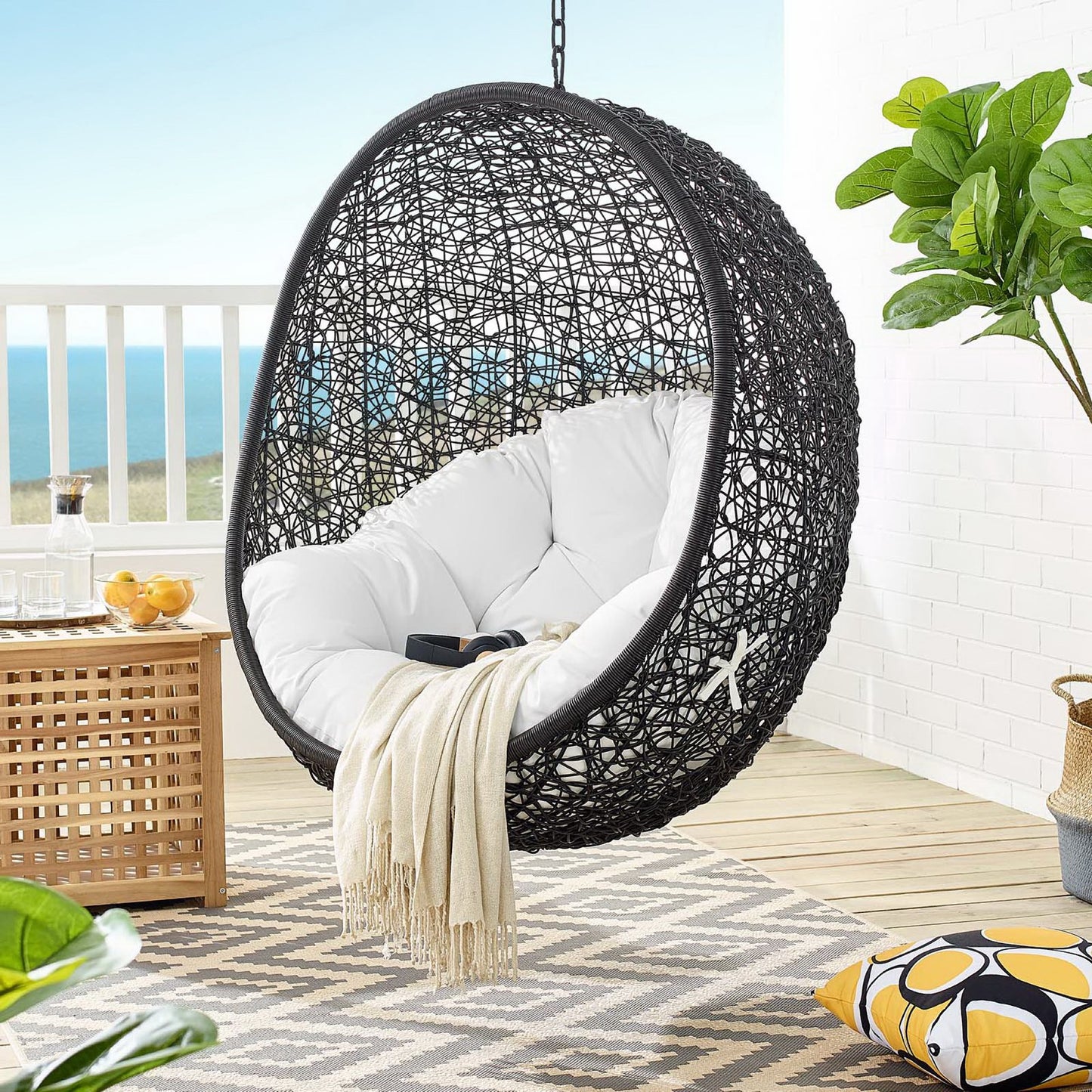 Encase Swing Outdoor Patio Lounge Chair Without Stand in Black White by Modway (3636)