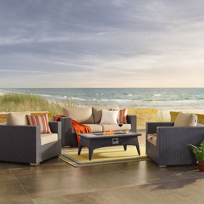 Convene 4 Piece Set Outdoor Patio with Fire Pit in Espresso Beige by Modway (EEI-3725)