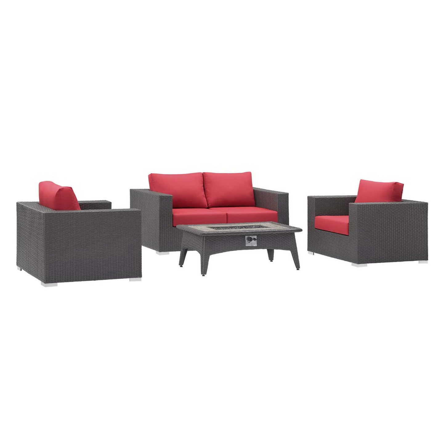 Convene 4 Piece Set Outdoor Patio with Fire Pit in Espresso Red by Modway (EEI-3725)