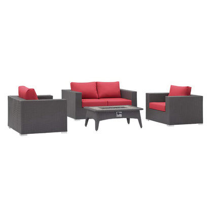 Convene 4 Piece Set Outdoor Patio with Fire Pit in Espresso Red by Modway (EEI-3725)
