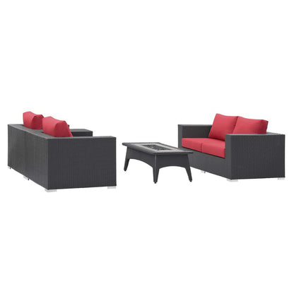Convene 4 Piece Set Outdoor Patio with Fire Pit in Espresso Red by Modway (EEI-3725)