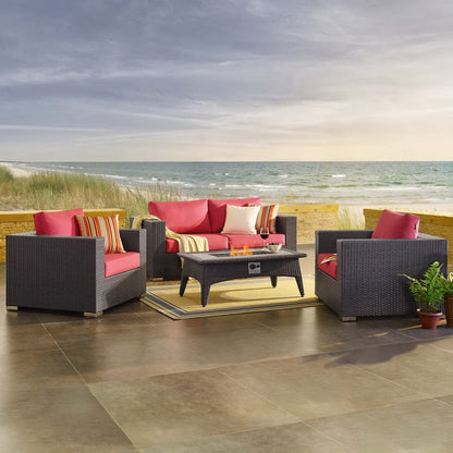 Convene 4 Piece Set Outdoor Patio with Fire Pit in Espresso Red by Modway (EEI-3725)
