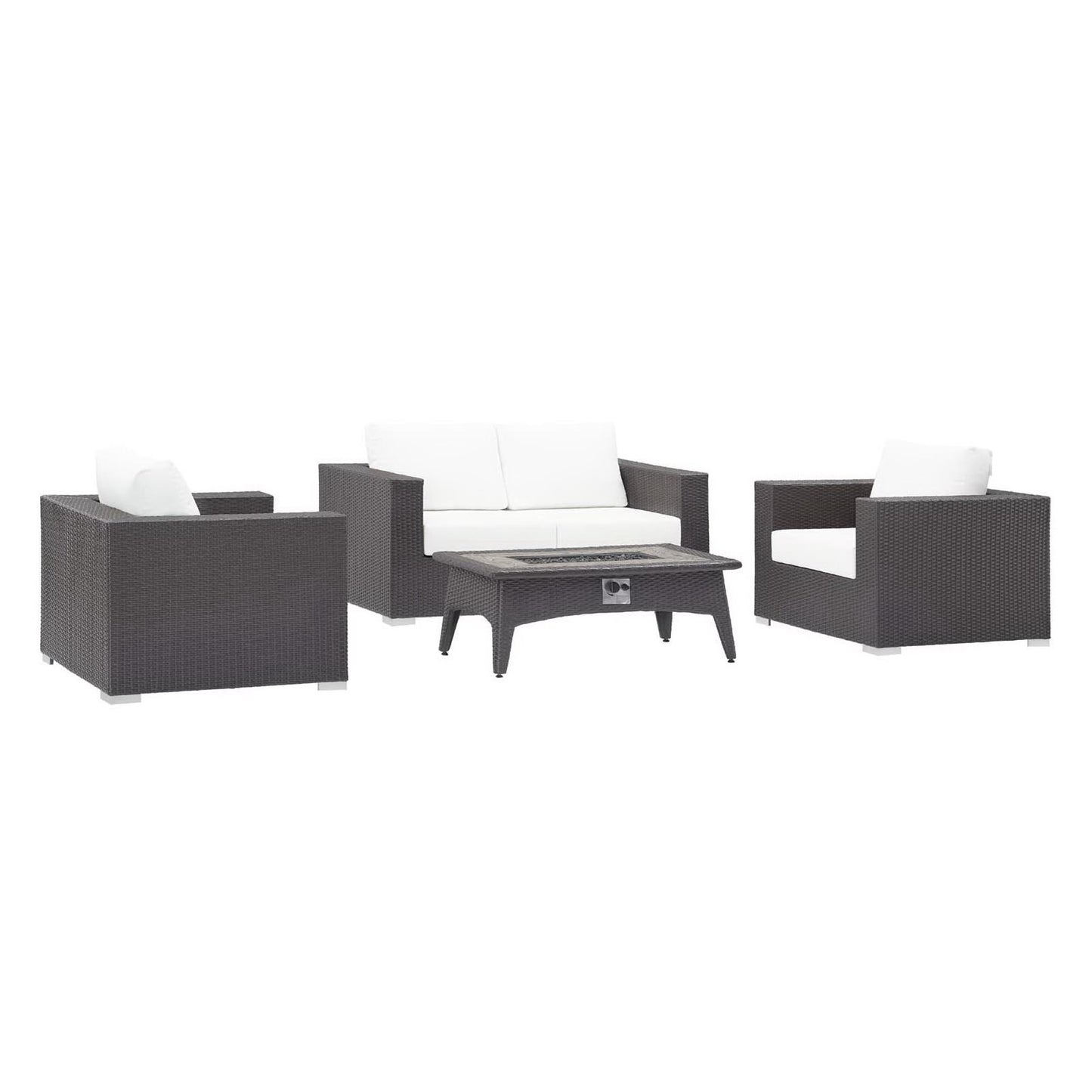 Convene 4 Piece Set Outdoor Patio with Fire Pit in Espresso White by Modway (EEI-3725)