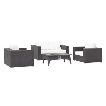 Convene 4 Piece Set Outdoor Patio with Fire Pit in Espresso White by Modway (EEI-3725)