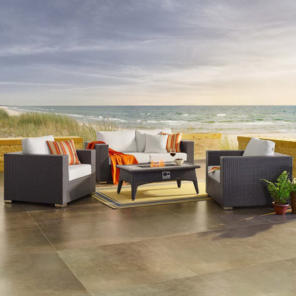 Convene 4 Piece Set Outdoor Patio with Fire Pit in Espresso White by Modway (EEI-3725)