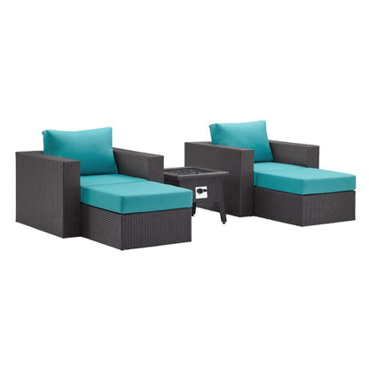 Convene 5 Piece Set Outdoor Patio with Fire Pit in Espresso Turquois by Modway (EEI-3726)