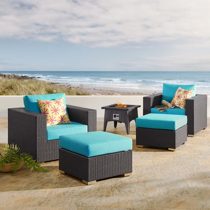Convene 5 Piece Set Outdoor Patio with Fire Pit in Espresso Turquois by Modway (EEI-3726)
