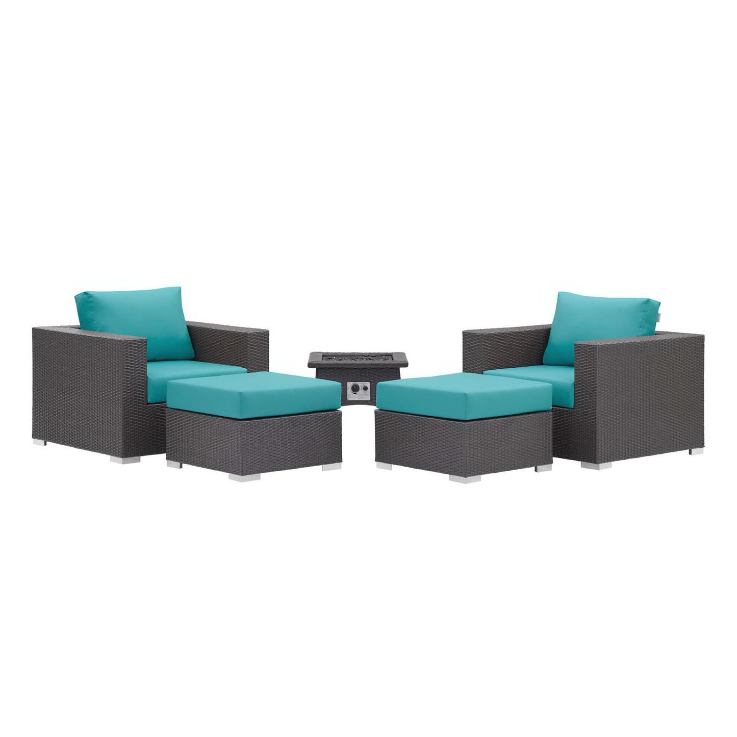 Convene 5 Piece Set Outdoor Patio with Fire Pit in Espresso Turquois by Modway (EEI-3726)