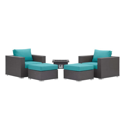 Convene 5 Piece Set Outdoor Patio with Fire Pit in Espresso Turquois by Modway (EEI-3726)