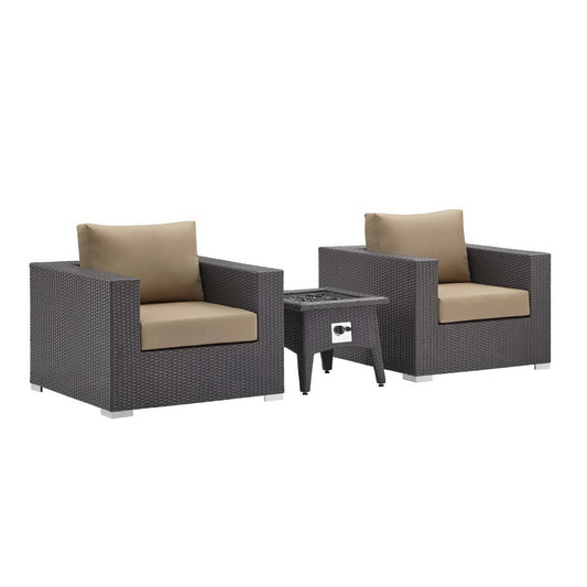 Convene 3 Piece Set Outdoor Patio with Fire Pit in Espresso Mocha by Modway (EEI-3727)