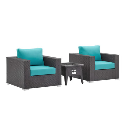 Convene 3 Piece Set Outdoor Patio with Fire Pit in Espresso Turquois by Modway (EEI-3727)