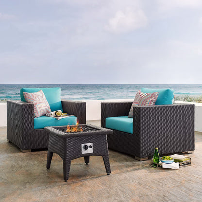 Convene 3 Piece Set Outdoor Patio with Fire Pit in Espresso Turquois by Modway (EEI-3727)