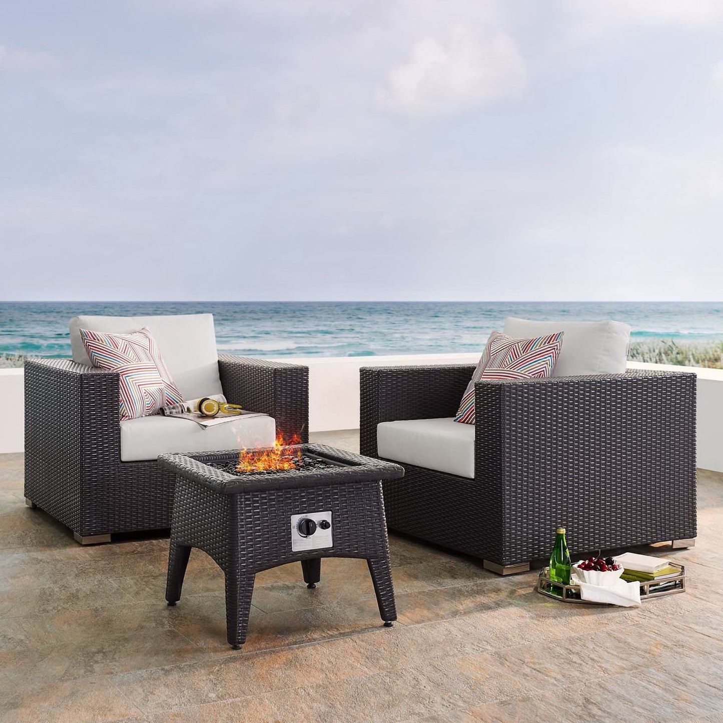 Convene 3 Piece Set Outdoor Patio with Fire Pit in Espresso White by Modway (EEI-3727)
