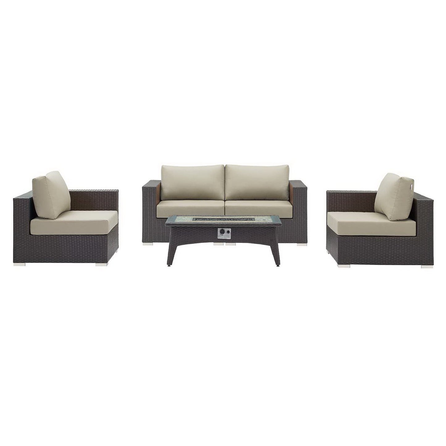 Convene 5 Piece Set Outdoor Patio with Fire Pit in Espresso Beige by Modway (EEI-3728)