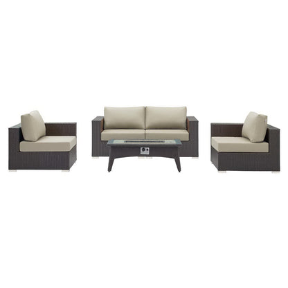 Convene 5 Piece Set Outdoor Patio with Fire Pit in Espresso Beige by Modway (EEI-3728)
