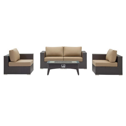 Convene 5 Piece Set Outdoor Patio with Fire Pit in Espresso Mocha by Modway (EEI-3728)