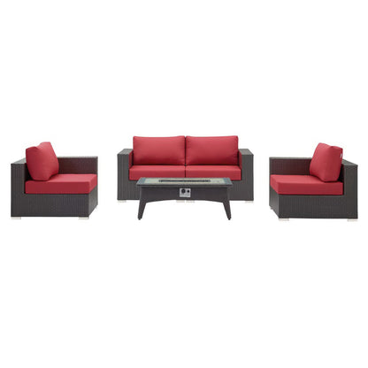 Convene 5 Piece Set Outdoor Patio with Fire Pit in Espresso Red by Modway (EEI-3728)