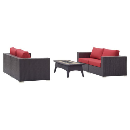 Convene 5 Piece Set Outdoor Patio with Fire Pit in Espresso Red by Modway (EEI-3728)