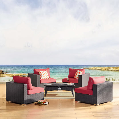 Convene 5 Piece Set Outdoor Patio with Fire Pit in Espresso Red by Modway (EEI-3728)