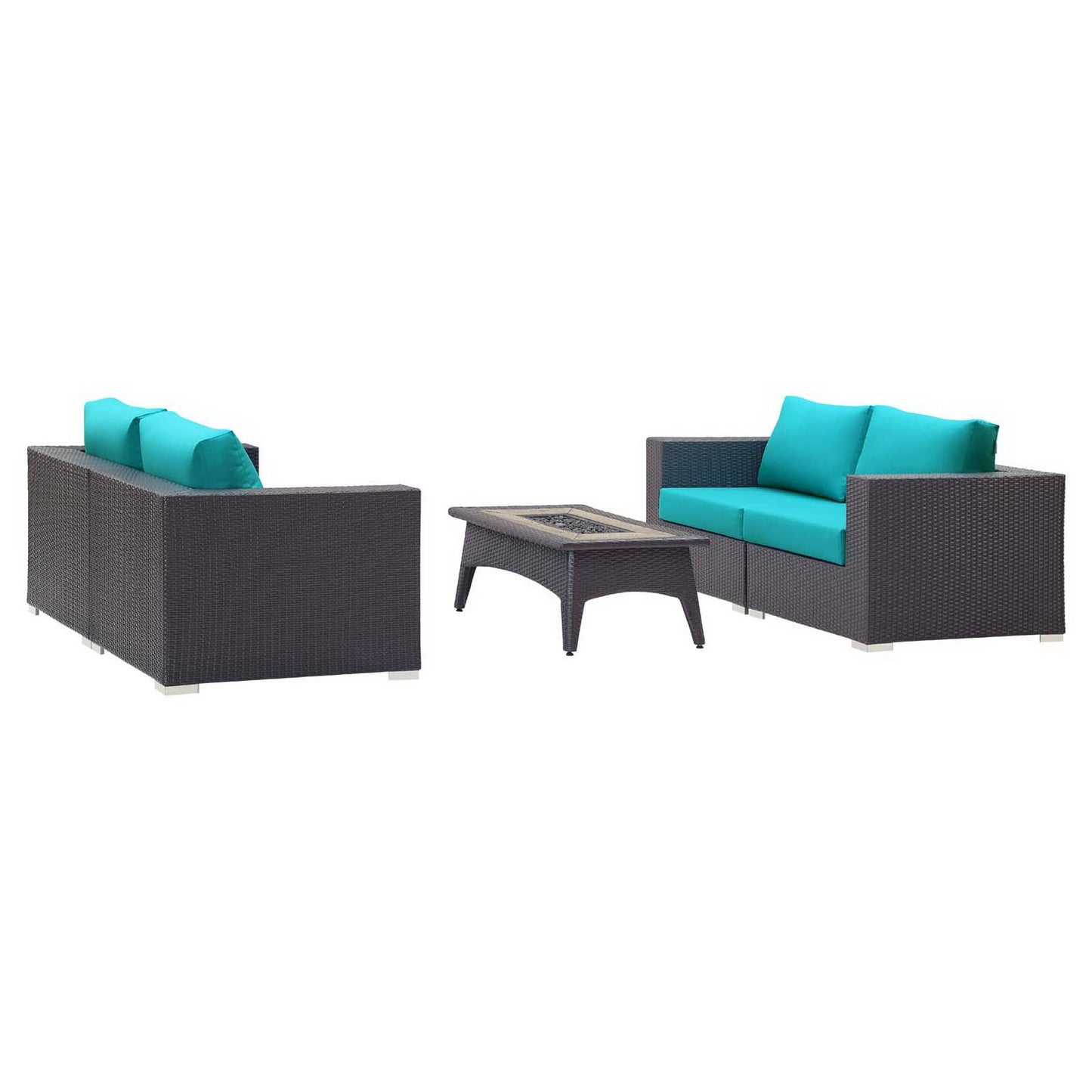 Convene 5 Piece Set Outdoor Patio with Fire Pit in Espresso Turquoise by Modway (EEI-3728)